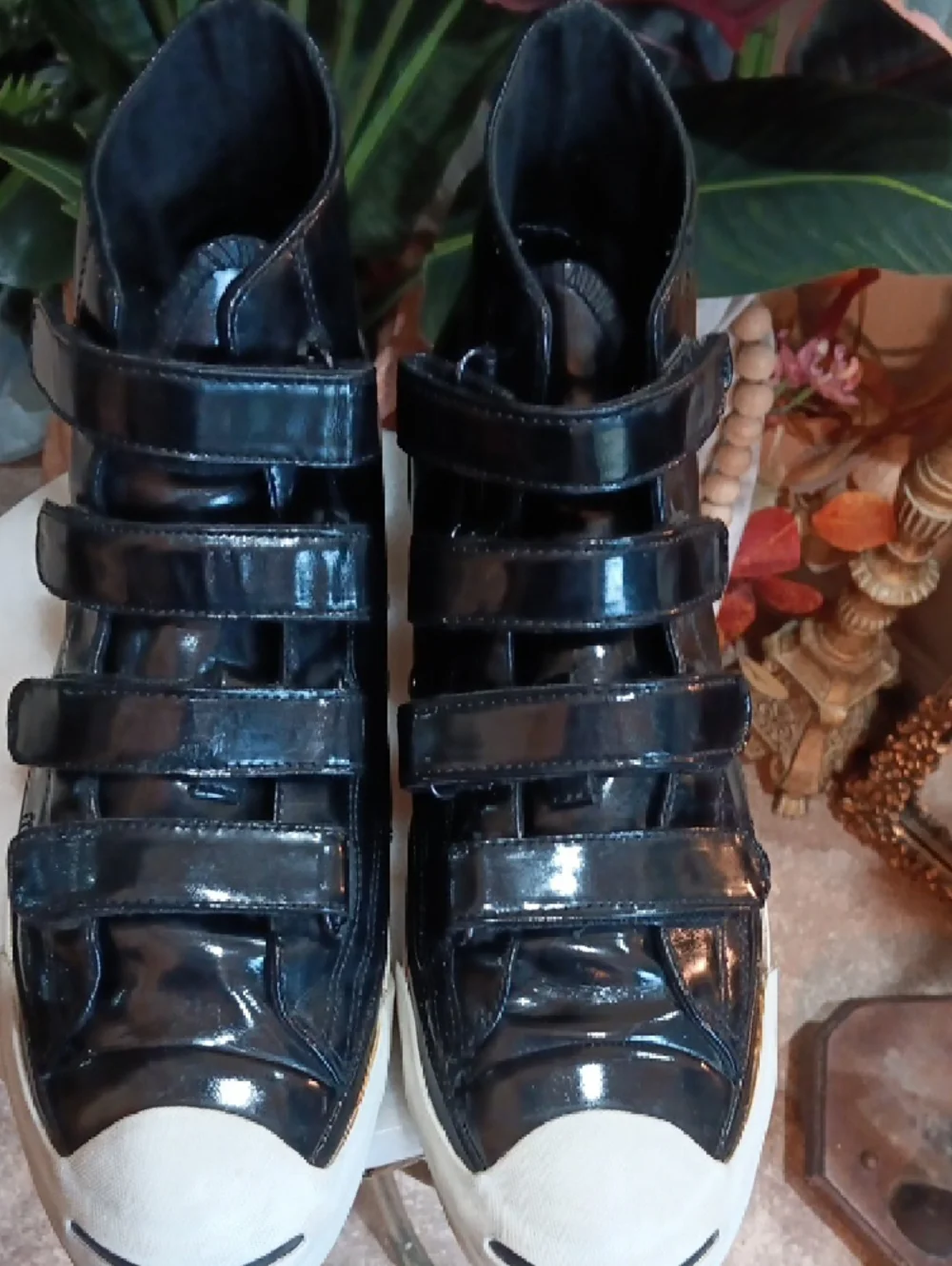 Converse Jack Purcell V-4, specifically in the Black Patent Leather colorway.  - Picture 4 of 8